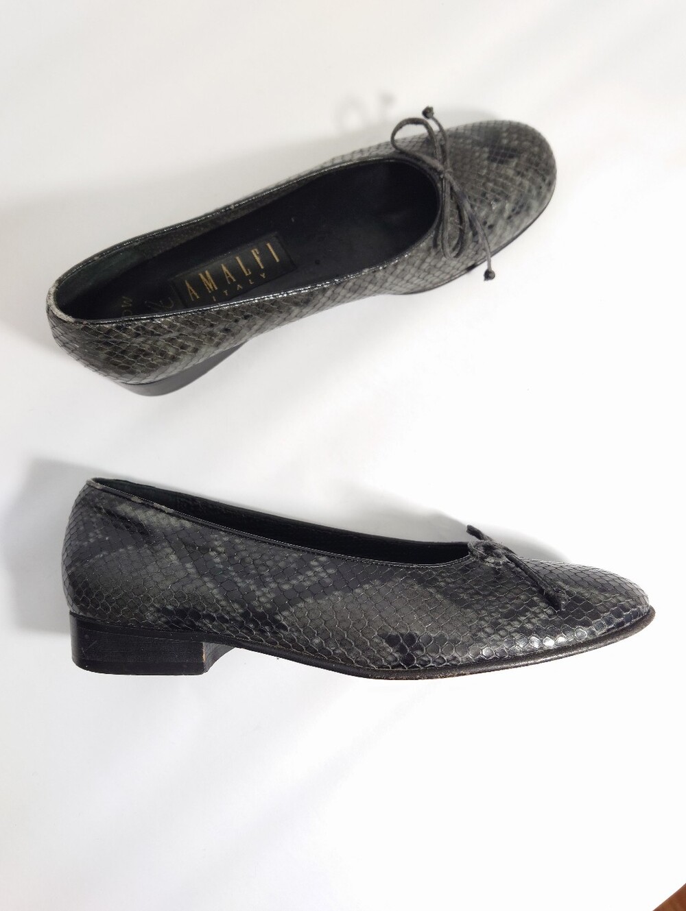 Vintage Amalfi Italy Genuine Snakeskin Ballet Flats Bow Size 7 2A